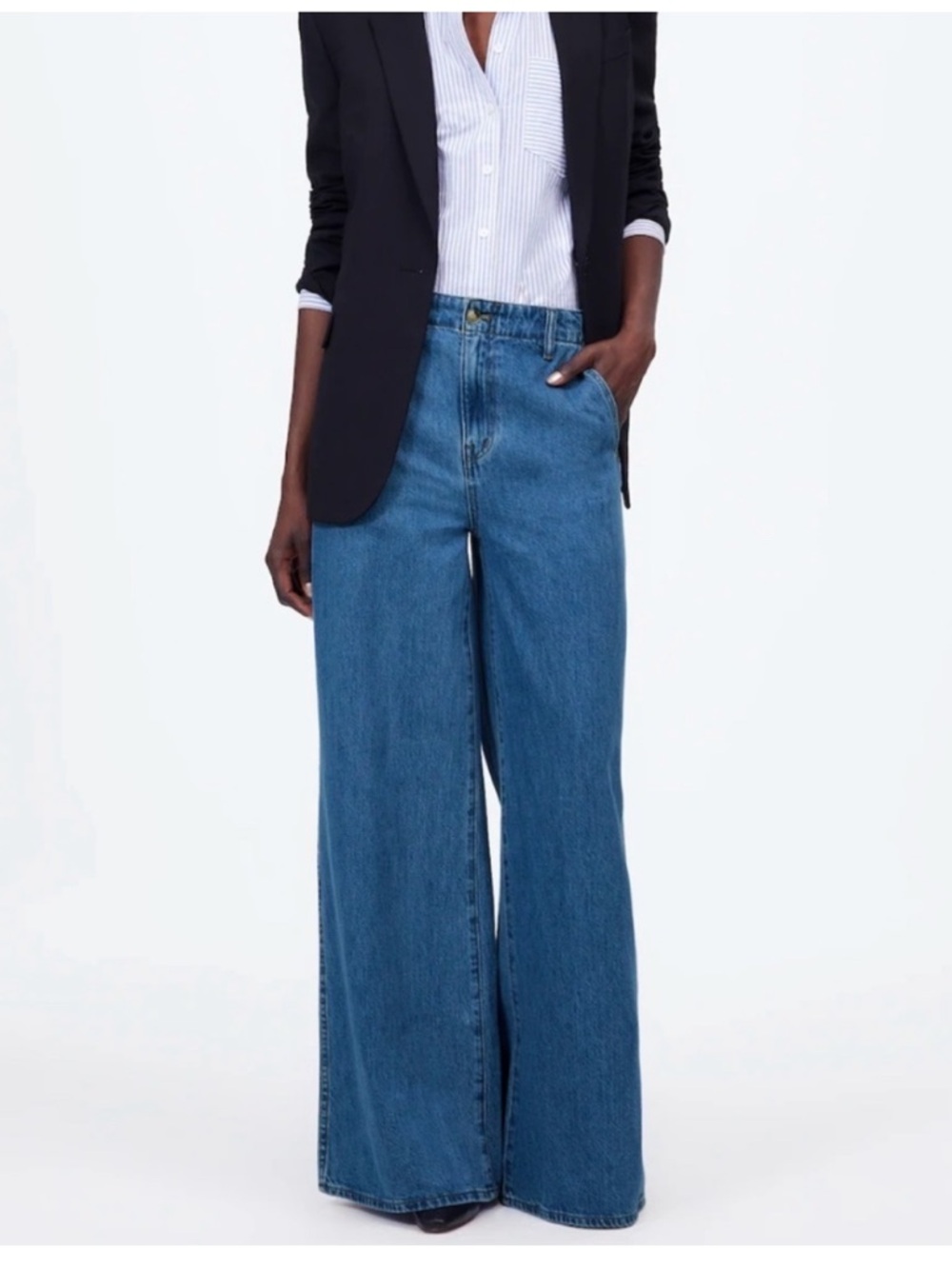 Madewell High-Rise Wide-Leg Jeans in Medium Blue Denim